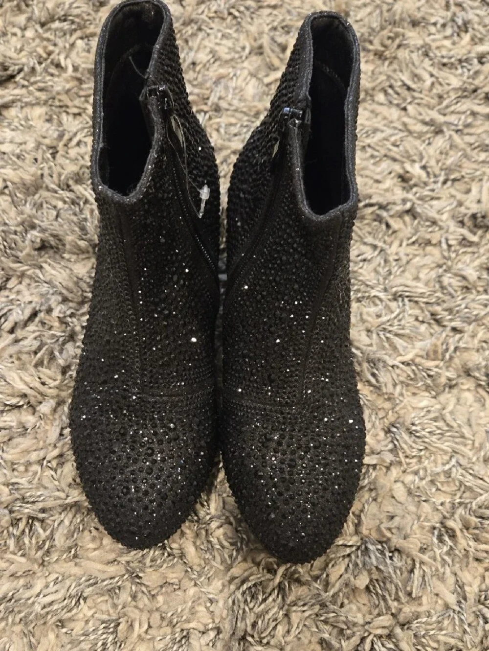 Girls Glitter Embellished Black Ankle Boots